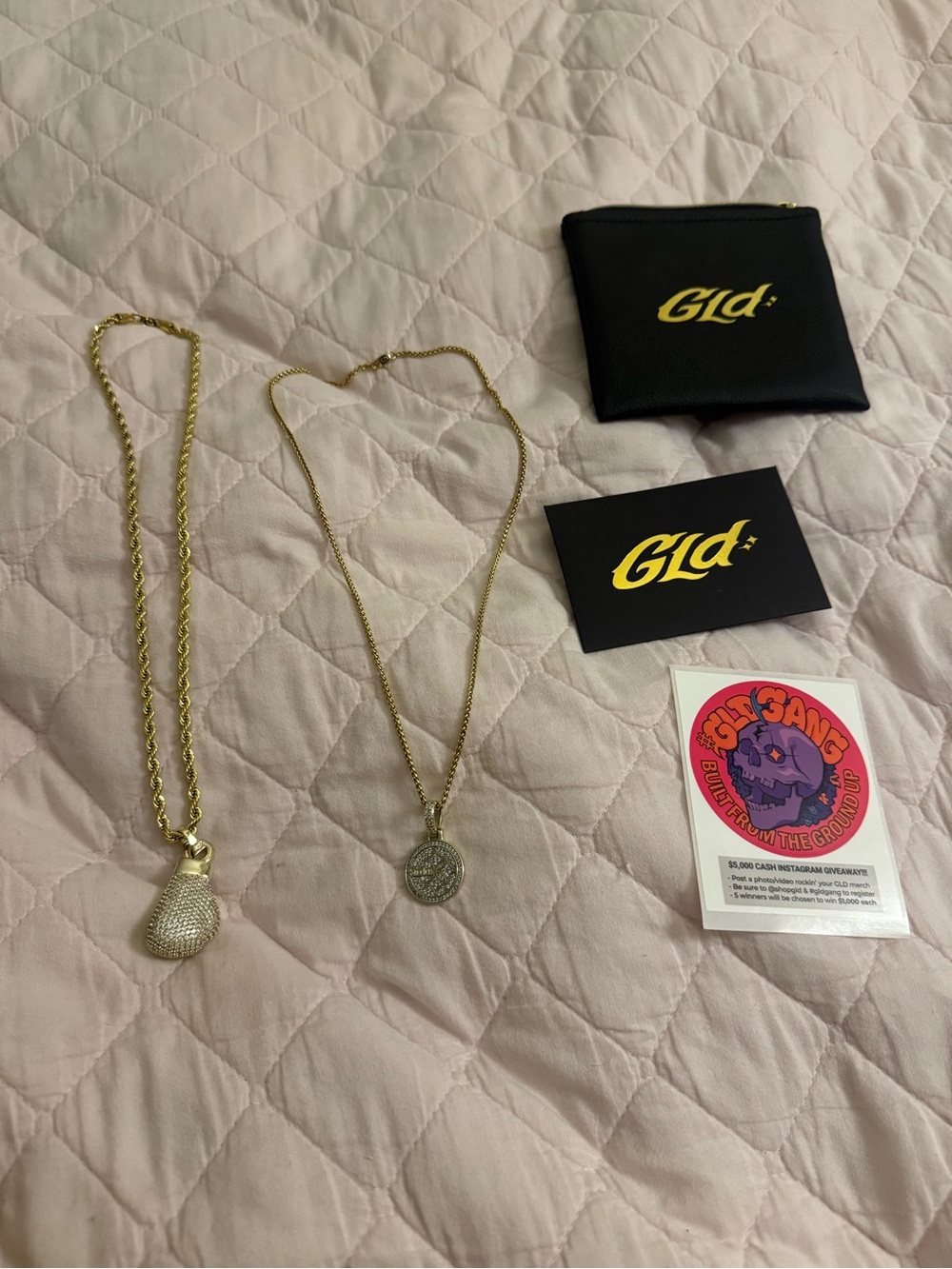 GLD Gold-Tone Pave Boxing Glove & Coin Pendant Necklace Set